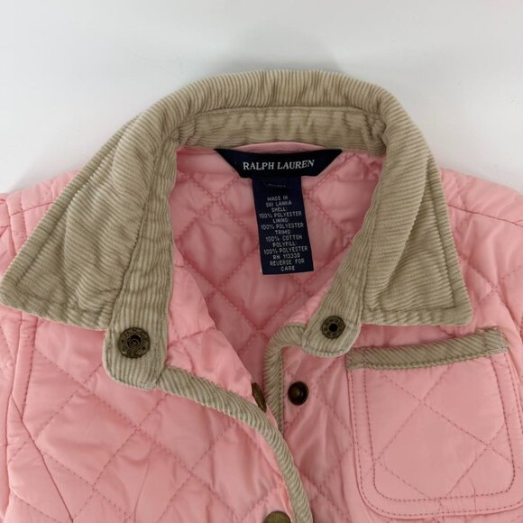 Ralph Lauren Jacket Girl 4 Pink Quilted Snap High Neck Casual Travel Outdoor - Picture 2 of 5